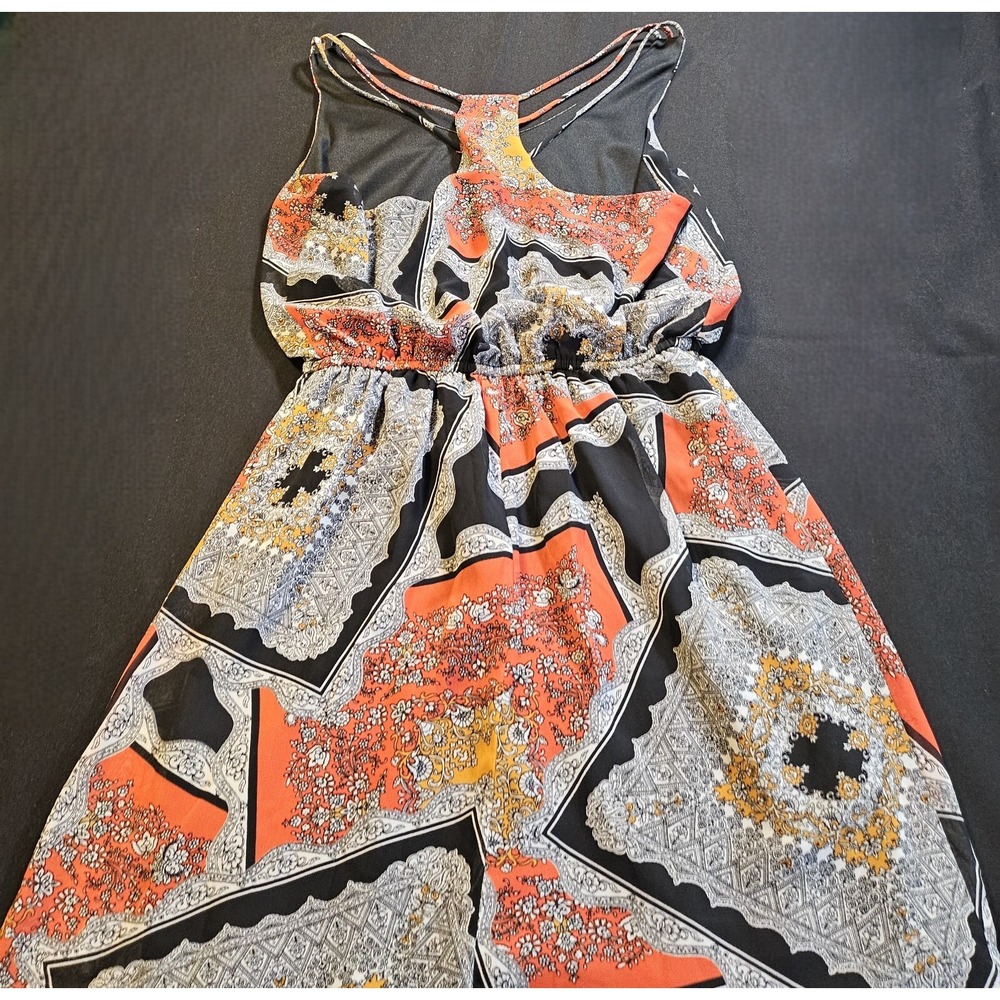 Racer Back Floral Geometric Fun Womens Mini Dress Sz M Casual Party Cocktail